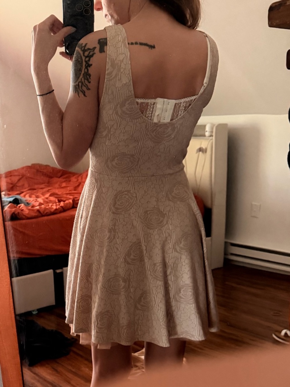 Free People Beige Floral Textured Mini Dress